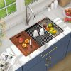 33 in. Quartz Stone Composite Black/White Double Bowl Under Mount Workstation Kitchen Sink with Sink Accessories