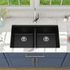 33 in. Quartz Stone Composite Black/White Double Bowl Under Mount Workstation Kitchen Sink with Sink Accessories